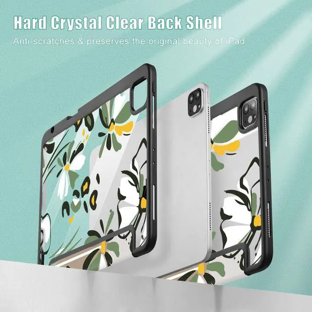 Alt view image 4 of 5 - Mektron Case for iPad Pro 11 inch (4th, 3rd, 2nd & 1st Gen) 2022 2021 2020 2018, Buit in Pencil Holder with Shockproof Cover Clear Shell + AutoWake/Sleep, Abstract Floral C346