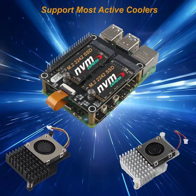 Alt view image 4 of 5 - ZDE ZP518 PCIe to Dual M.2 HAT Key M NVMe SSD PCIe Peripheral Board Solid State Drive Adapter Board for Raspberry Pi 5 Support M.2 NVMe SSD 2230 2242