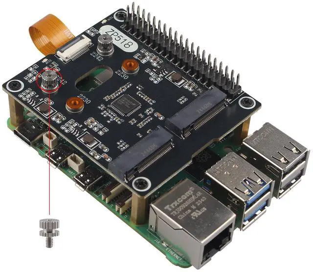 Alt view image 5 of 5 - ZDE ZP518 PCIe to Dual M.2 HAT Key M NVMe SSD PCIe Peripheral Board Solid State Drive Adapter Board for Raspberry Pi 5 Support M.2 NVMe SSD 2230 2242