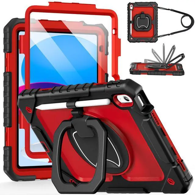 Main image of Cantis Case for iPad (A16) 11th/ 10th Generation 11/ 10.9 Inch 2025/ 2022, Shockproof Case for iPad 11 with Screen Protector/ Rotating Stand/ Adjustable Shoulder Strap/ Pen Holder, Black+Red+Black