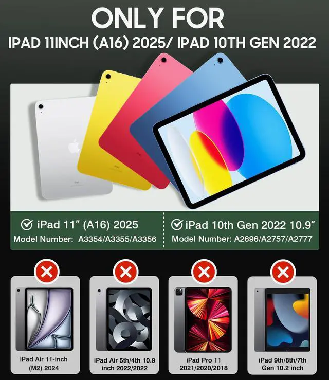 Alt view image 2 of 5 - Cantis Case for iPad (A16) 11th/ 10th Generation 11/ 10.9 Inch 2025/ 2022, Shockproof Case for iPad 11 with Screen Protector/ Rotating Stand/ Adjustable Shoulder Strap/ Pen Holder, Black+Red+Black