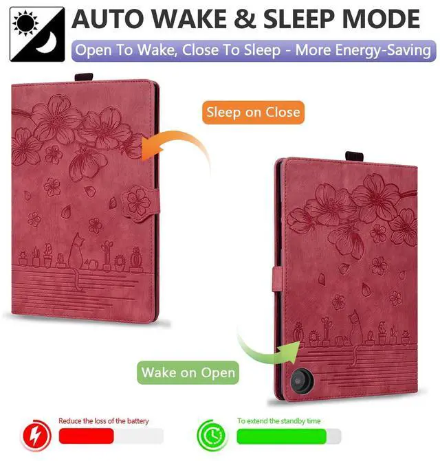 Alt view image 2 of 5 - Dteck Case for All-New Amazon Kindle Fire HD 10 & 10 Plus Tablet (13th/11th Generation, 2023/2021 Release) 10.1", Premium PU Leather Embossed Flower Folio Stand Case Cover with Pencil Holder,WineRed