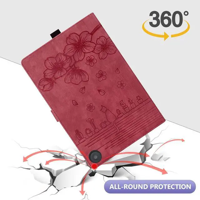 Alt view image 4 of 5 - Dteck Case for All-New Amazon Kindle Fire HD 10 & 10 Plus Tablet (13th/11th Generation, 2023/2021 Release) 10.1", Premium PU Leather Embossed Flower Folio Stand Case Cover with Pencil Holder,WineRed