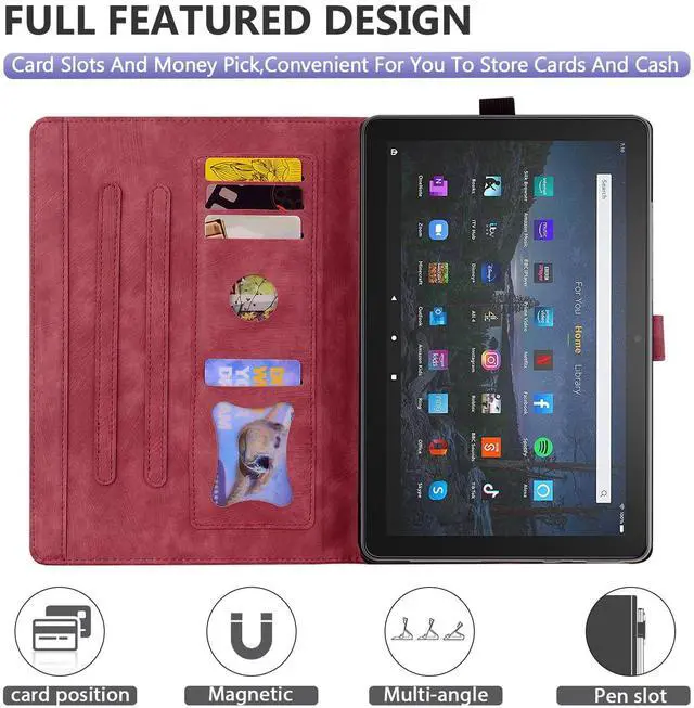 Alt view image 5 of 5 - Dteck Case for All-New Amazon Kindle Fire HD 10 & 10 Plus Tablet (13th/11th Generation, 2023/2021 Release) 10.1", Premium PU Leather Embossed Flower Folio Stand Case Cover with Pencil Holder,WineRed
