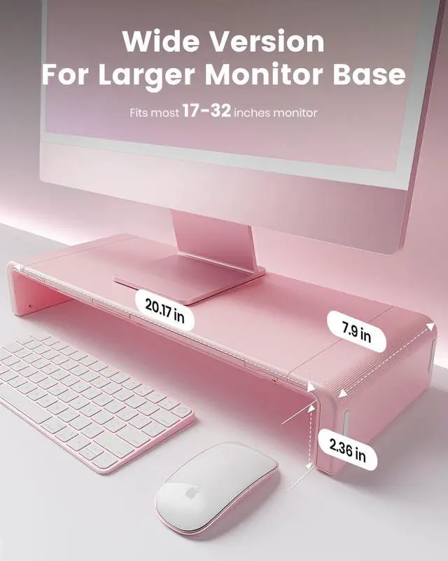 Alt view image 5 of 5 - Pink Monitor Stand Riser, Klearlook Foldable, Height Adjustable Computer Stand, Desk Shelf Riser with Storage Drawer &Tablet Phone Stand for Desktop, Laptop