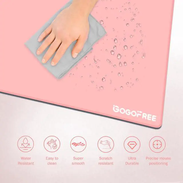 Alt view image 4 of 5 - Glass Mousepad with Hard Surface for Gaming, Ultra Smooth Mouse Mat, Water-Resistant Large Mouse Pad Precision Speed Control for Esport Games/Office, Pink XL(15.7×19.6)