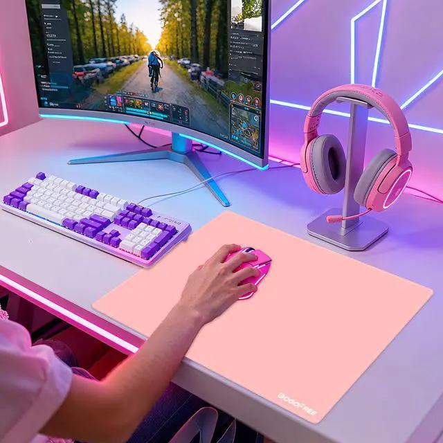 Alt view image 3 of 5 - Glass Mousepad with Hard Surface for Gaming, Ultra Smooth Mouse Mat, Water-Resistant Large Mouse Pad Precision Speed Control for Esport Games/Office, Pink XL(15.7×19.6)