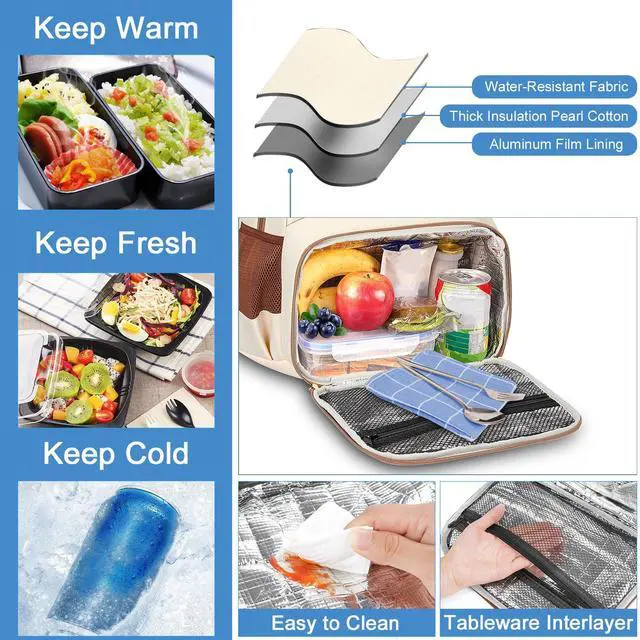 Alt view image 2 of 5 - MATEIN Backpack Lunch Bag for Women, Sturdy Teacher Nurse Insulated Cooler Backpack for Work College Travel Picnic, Stylish Cute Laptop School Bag with Lunch Compartment, Gifts for Her, Beige-Brown