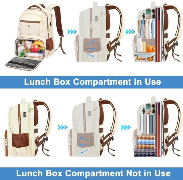 Alt view image 3 of 5 - MATEIN Backpack Lunch Bag for Women, Sturdy Teacher Nurse Insulated Cooler Backpack for Work College Travel Picnic, Stylish Cute Laptop School Bag with Lunch Compartment, Gifts for Her, Beige-Brown