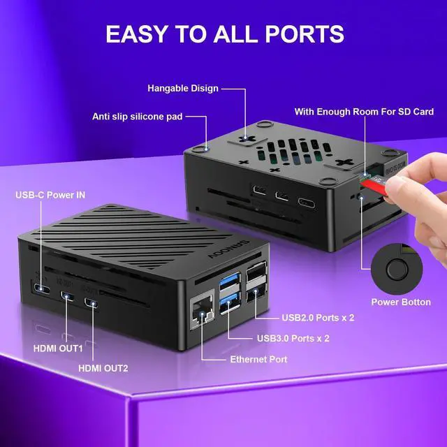 Alt view image 3 of 5 - SANOOV Basic Kit for Raspberry Pi 5 4GB RAM with Active Cooler, Rpi 5 4GB Single Board and ABS Case Included