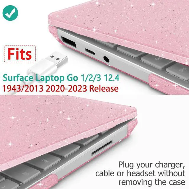 Alt view image 2 of 5 - Tuiklol Case for 12.4 Inch Microsoft Surface Laptop Go 3/2 / 1 2023-2020 Releases, Plastic Hard Shell Case with Screen Protector and Keyborad Cover +Dust Plugs Model 2013/1943,Sparkly Pink