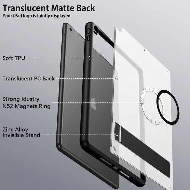 Alt view image 3 of 5 - Telaso for iPad 9th/8th/7th Generation Case, iPad 10.2 inch 2021/2020/2019 Magnetic Case with Invisible Portrait/Landscape Stand Translucent Matte Back Soft TPU Bumper Protective Cover, Black