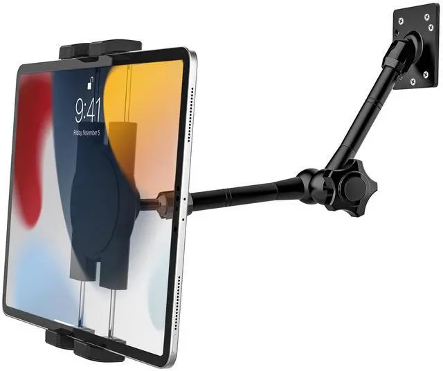 Main image of YOOZ Adjustable Wall Tablet Holder, Tablet Swivel Arm Wall Mount, Drill Base Metal iPad Stand for Kitchen/Bed Room/Counter for 4-12.9" Tablets & Phones, iPad Pro Air Mini, Galaxy Tab, Switch, iPhone