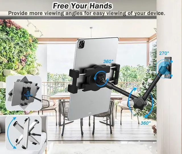 Alt view image 4 of 5 - YOOZ Adjustable Wall Tablet Holder, Tablet Swivel Arm Wall Mount, Drill Base Metal iPad Stand for Kitchen/Bed Room/Counter for 4-12.9" Tablets & Phones, iPad Pro Air Mini, Galaxy Tab, Switch, iPhone