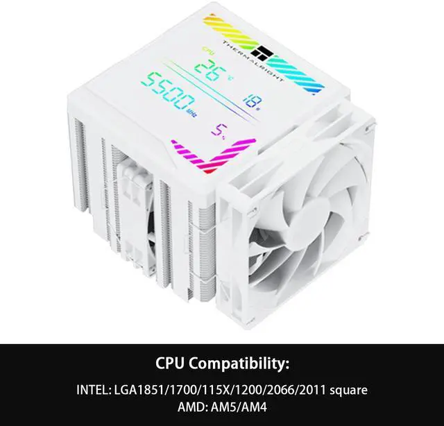 Alt view image 3 of 5 - Thermalright Peerless Assassin 140 Digital White CPU Cooler, Double Towers and Double Fans Cooling, CPU Air Cooler, ARGB Digital Screen Top Cover, for AM4/AM5,Intel LGA1851/1700/115X/1200/2011