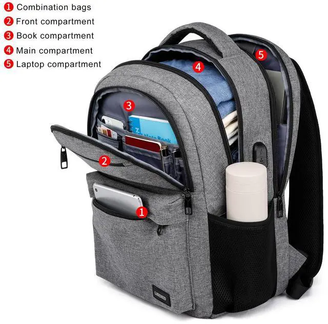Alt view image 3 of 5 - LIBENED School Backpack for Teen Boys & College Students - 17.3 Inch Padded Laptop Compartment Bookbag | Water Resistant Anti-Theft High School College Computer Backpack