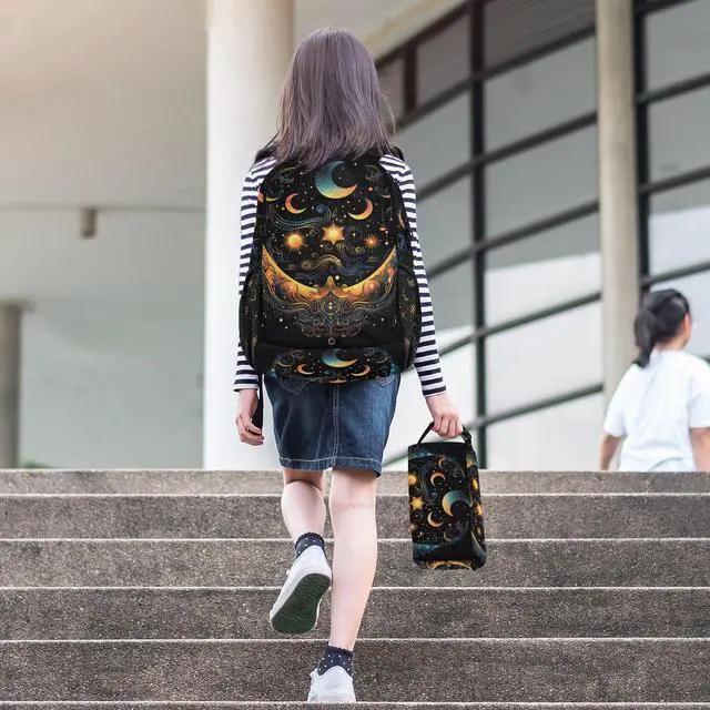 Alt view image 2 of 5 - ALAZA Sun Moon Stars Alchemy Witchy Backpack and Lunch Bag Set Back Pack Bookbag Cooler Case Kits
