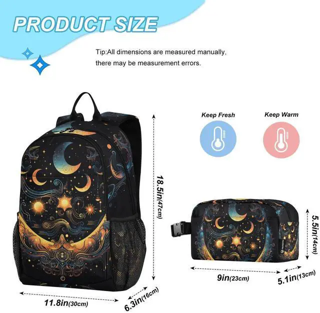 Alt view image 3 of 5 - ALAZA Sun Moon Stars Alchemy Witchy Backpack and Lunch Bag Set Back Pack Bookbag Cooler Case Kits