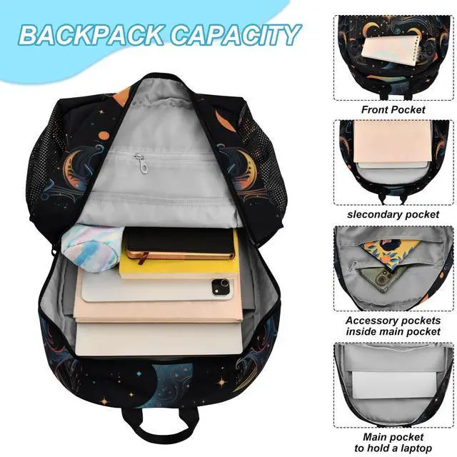 Alt view image 5 of 5 - ALAZA Sun Moon Stars Alchemy Witchy Backpack and Lunch Bag Set Back Pack Bookbag Cooler Case Kits