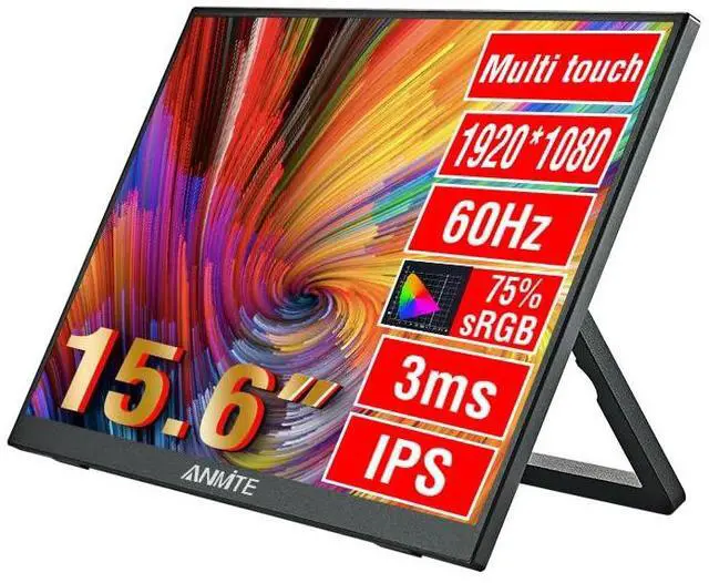 Main image of Anmite Touch Portable Monitor for Laptop 15.6 Inch Computer Gaming Display Metal Enclosure Mobile Display External Display for Xbox PS4 Phone with Speakers Type-C USB-C HDMI IPS FHD 1080P LED Screen
