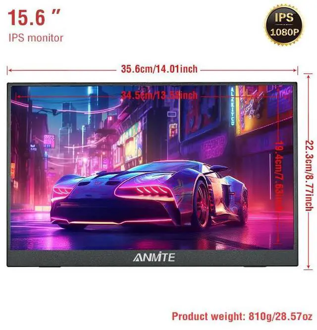 Alt view image 2 of 5 - Anmite Touch Portable Monitor for Laptop 15.6 Inch Computer Gaming Display Metal Enclosure Mobile Display External Display for Xbox PS4 Phone with Speakers Type-C USB-C HDMI IPS FHD 1080P LED Screen