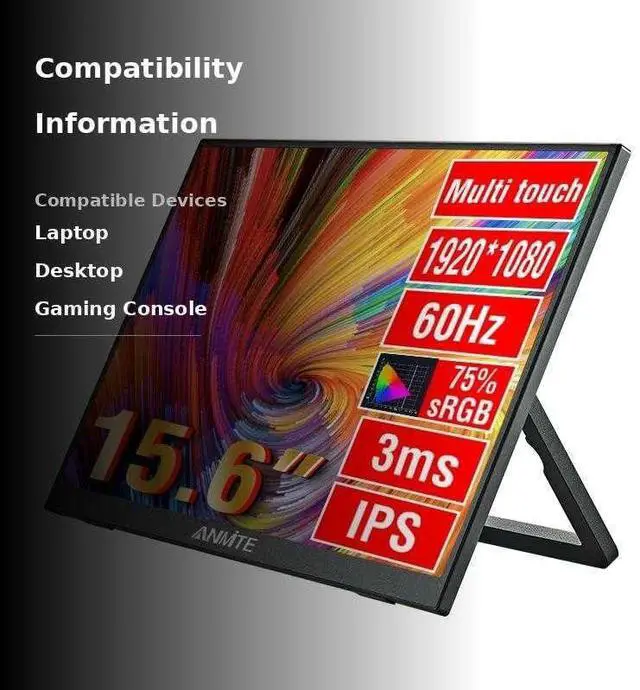 Alt view image 3 of 5 - Anmite Touch Portable Monitor for Laptop 15.6 Inch Computer Gaming Display Metal Enclosure Mobile Display External Display for Xbox PS4 Phone with Speakers Type-C USB-C HDMI IPS FHD 1080P LED Screen