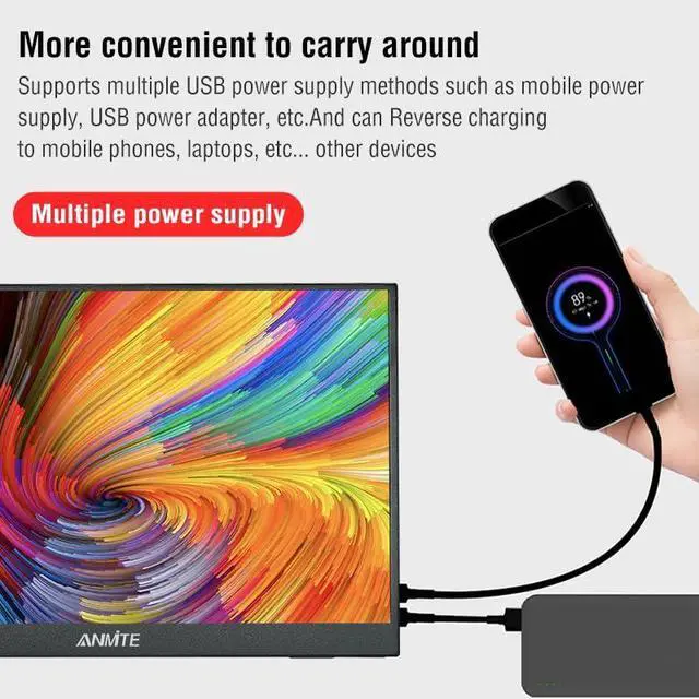 Alt view image 4 of 5 - Anmite Touch Portable Monitor for Laptop 15.6 Inch Computer Gaming Display Metal Enclosure Mobile Display External Display for Xbox PS4 Phone with Speakers Type-C USB-C HDMI IPS FHD 1080P LED Screen