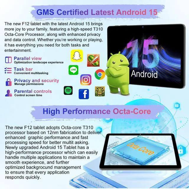 Alt view image 2 of 5 - Android 15 Tablet 30GB+128GB+1TB Expand, 2025 10.1 Inch Octa-Core 8000mAh Electronics Tablets with Keyboard Mouse, Gemini AI, 5G WiFi, 1280x800 IPS Touchscreen, GPS, BT5.0, Widevine L1 -Metal Black