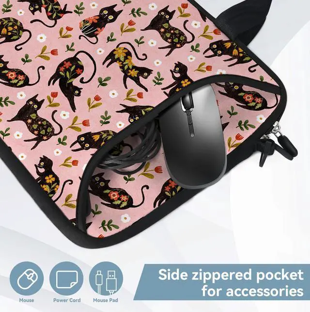 Alt view image 4 of 5 - RICHEN 17 inch Laptop Shoulder Bag Carrying Case with Handle Fits 15.6/16/17/17.3/17.4 inch Laptop Notebook (Flowers Cats, 16-17.3 inch)