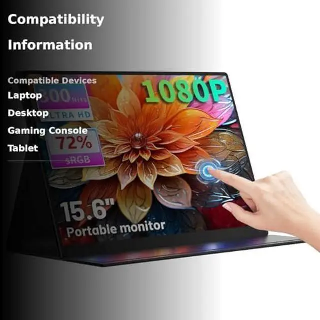 Alt view image 3 of 5 - sibolan 15.6" Portable Touchscreen Monitor FHD 1080P,Built-in Speaker with Protective Case,USB-C & HDMI,10-Point Touch for Laptop,PC,Mac,Phone,Switch,PS5/4,Xbox