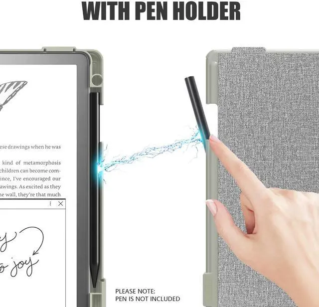 Alt view image 2 of 5 - E NET-CASE Case for Kindle Scribe (2024/2022 Released) - Lightweight and Hard Back Shell Protective Book Folio Cover with Auto Sleep Wake for Kindle Scribe 10.2" 2024/2022 with Pen Holder (Gray)
