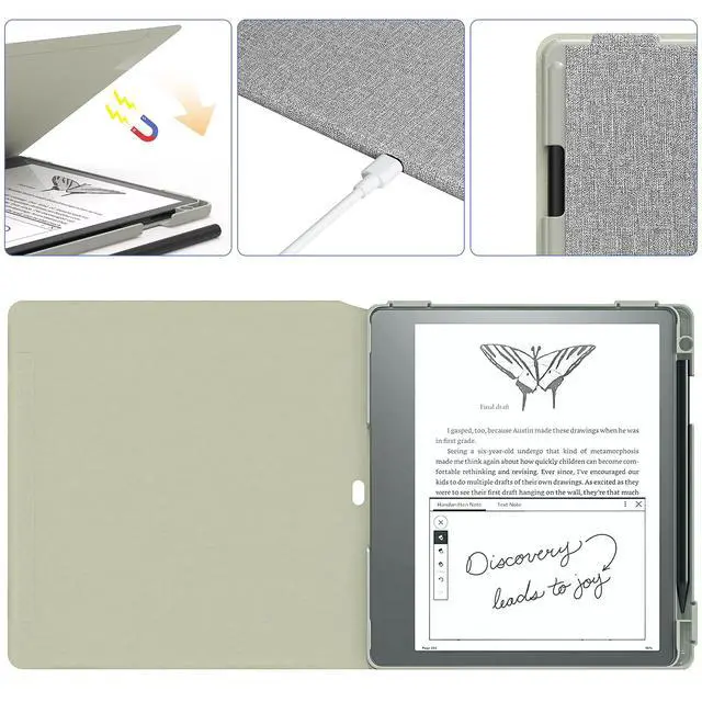 Alt view image 4 of 5 - E NET-CASE Case for Kindle Scribe (2024/2022 Released) - Lightweight and Hard Back Shell Protective Book Folio Cover with Auto Sleep Wake for Kindle Scribe 10.2" 2024/2022 with Pen Holder (Gray)