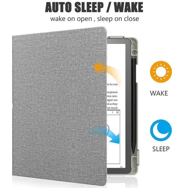 Alt view image 3 of 5 - E NET-CASE Case for Kindle Scribe (2024/2022 Released) - Lightweight and Hard Back Shell Protective Book Folio Cover with Auto Sleep Wake for Kindle Scribe 10.2" 2024/2022 with Pen Holder (Gray)