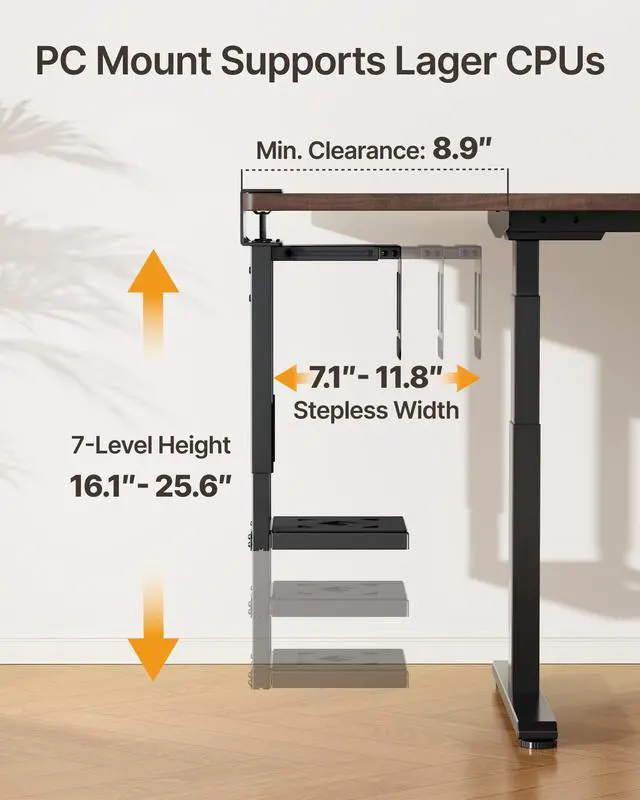 Alt view image 2 of 5 - monTEK 66 LBS Heavy-Duty Under Desk PC Mount, Adjustable No-Drill PC Mount with Protective Pads,16.1"-25.6" H, Ideal for Office Home Classroom, Black