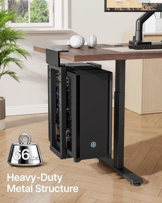 Alt view image 3 of 5 - monTEK 66 LBS Heavy-Duty Under Desk PC Mount, Adjustable No-Drill PC Mount with Protective Pads,16.1"-25.6" H, Ideal for Office Home Classroom, Black