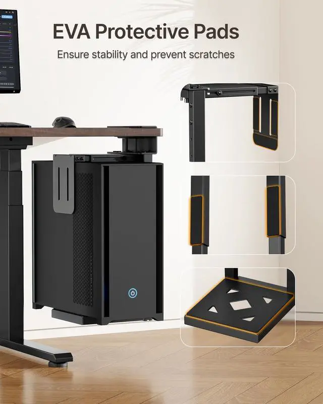 Alt view image 5 of 5 - monTEK 66 LBS Heavy-Duty Under Desk PC Mount, Adjustable No-Drill PC Mount with Protective Pads,16.1"-25.6" H, Ideal for Office Home Classroom, Black