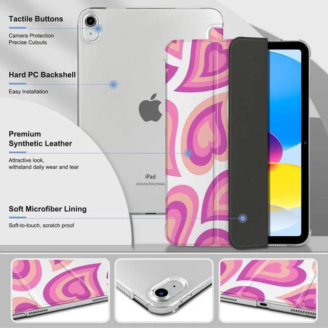 Alt view image 3 of 5 - MEEgoodo for iPad A16 11th Generation Case 2025 11 inch, Tablet Cases for iPad 10th Generation 2022, Tablet Cover with Silk Texture & PC Clear Back Cover, Groovy Hearts