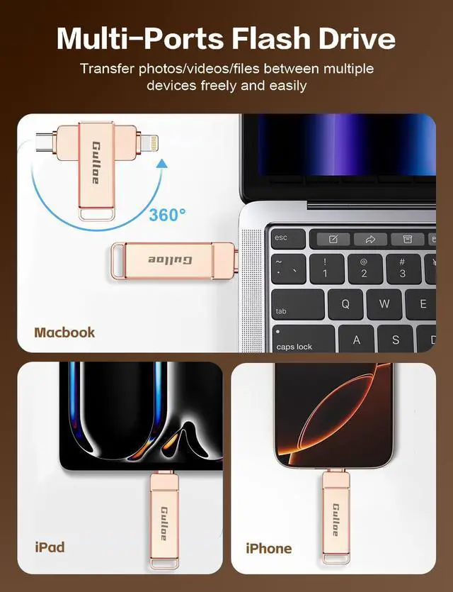 Alt view image 2 of 5 - Gulloe 512GB Flash Drive Intended for iPhone, Memory Stick Storage for Photos and Videos Backup, Compatible with iPhone iPad Android PC, Plug and Play, No Application Required (Rose Gold)