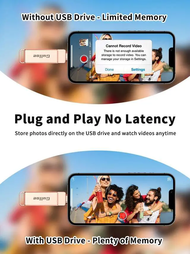 Alt view image 4 of 5 - Gulloe 512GB Flash Drive Intended for iPhone, Memory Stick Storage for Photos and Videos Backup, Compatible with iPhone iPad Android PC, Plug and Play, No Application Required (Rose Gold)