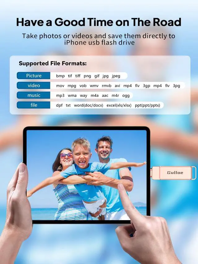 Alt view image 5 of 5 - Gulloe 512GB Flash Drive Intended for iPhone, Memory Stick Storage for Photos and Videos Backup, Compatible with iPhone iPad Android PC, Plug and Play, No Application Required (Rose Gold)