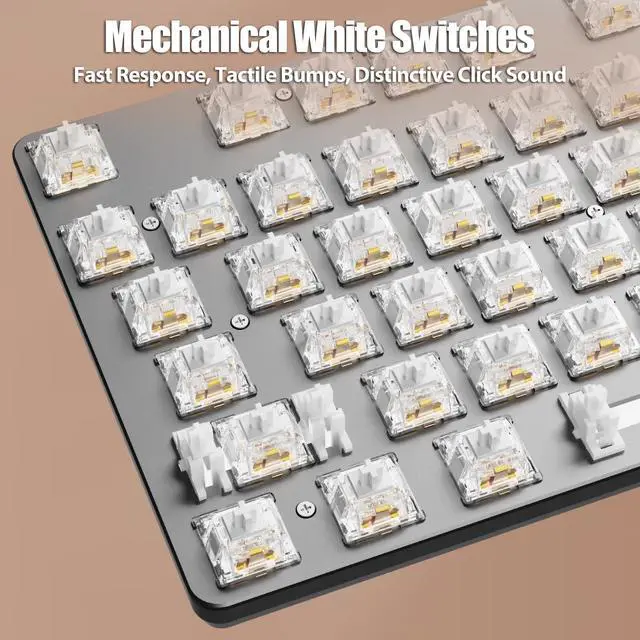 Alt view image 4 of 5 - TISHLED Typewriter Style Mechanical Gaming Keyboard Wired USB-C Retro Round Keycaps Aesthetic Lipstick Colorful 104 Keys NKRO Tactile White Switches White LED Backlit Metal Panel, Lipstick Brown