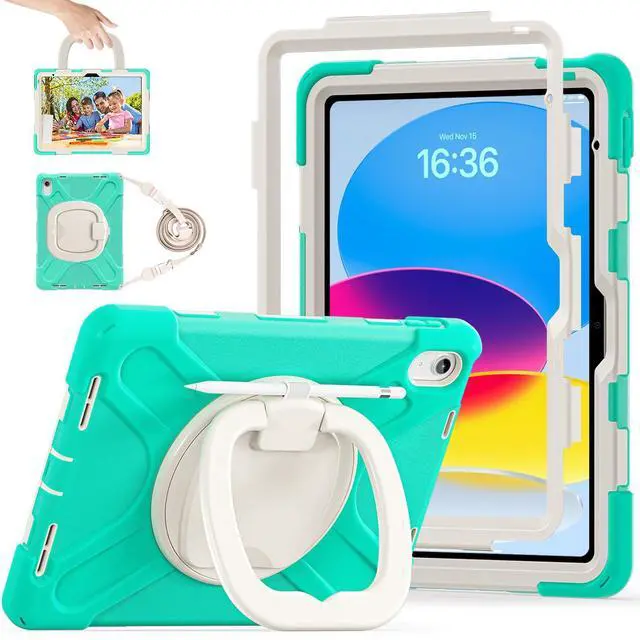 Main image of LX-SUNCX Case for iPad 11th Generation 11" (A16) 2025,iPad 10th Generation 10.9" 2022,Shockproof Cover for Kids with Screen Protector,Rotating Stand,Pencil Holder,Shoulder Strap (Mint Green)