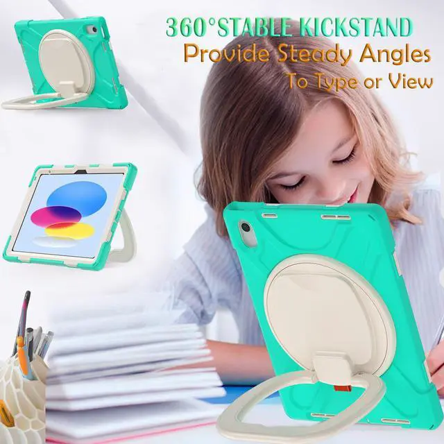 Alt view image 3 of 5 - LX-SUNCX Case for iPad 11th Generation 11" (A16) 2025,iPad 10th Generation 10.9" 2022,Shockproof Cover for Kids with Screen Protector,Rotating Stand,Pencil Holder,Shoulder Strap (Mint Green)