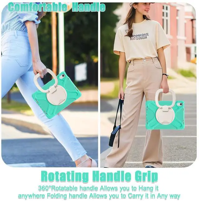 Alt view image 4 of 5 - LX-SUNCX Case for iPad 11th Generation 11" (A16) 2025,iPad 10th Generation 10.9" 2022,Shockproof Cover for Kids with Screen Protector,Rotating Stand,Pencil Holder,Shoulder Strap (Mint Green)