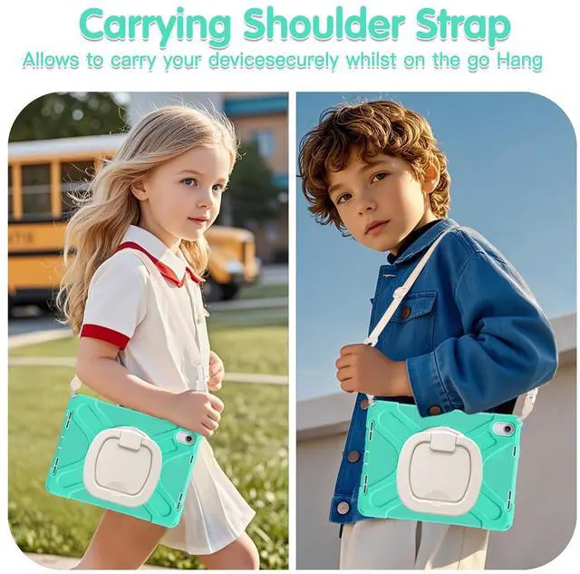 Alt view image 5 of 5 - LX-SUNCX Case for iPad 11th Generation 11" (A16) 2025,iPad 10th Generation 10.9" 2022,Shockproof Cover for Kids with Screen Protector,Rotating Stand,Pencil Holder,Shoulder Strap (Mint Green)