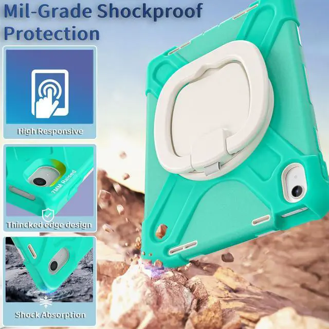 Alt view image 2 of 5 - LX-SUNCX Case for iPad 11th Generation 11" (A16) 2025,iPad 10th Generation 10.9" 2022,Shockproof Cover for Kids with Screen Protector,Rotating Stand,Pencil Holder,Shoulder Strap (Mint Green)