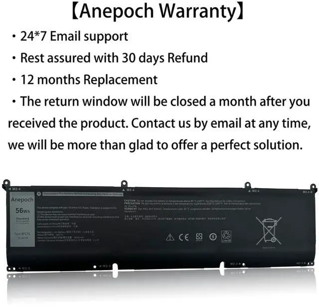 Alt view image 2 of 5 - Anepoch 8FCTC Laptop Battery Replacement for Dell XPS 15 9500 Precision 5550 Alienware M15 R3 R4 M17 Series Notebook 69KF2 08FCTC 070N2F 0M59JH 0DVG8M 70N2F 0P8P1P 11.4V 56Wh 4650mAh