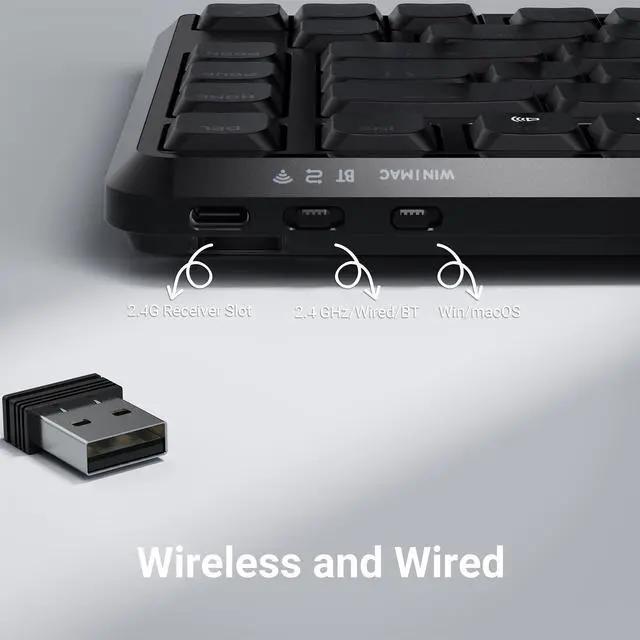 Alt view image 4 of 5 - JamesDonkey J1 Low-Profile Wireless Mechanical Keyboard - QMK/VIA RGB Backlit, 2.4G/Bluetooth/USB-C Triple Mode, 75% Layout PBT Keycaps, Brown Tactile Switch, Mac/Win/Linux Compatible - Black