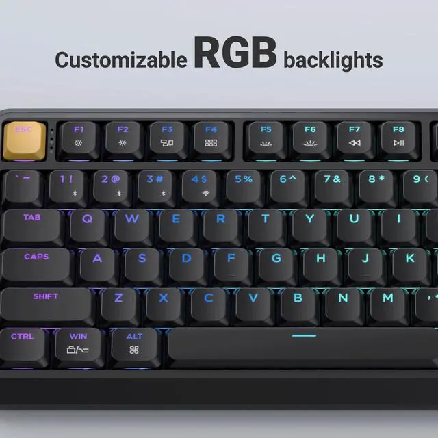 Alt view image 5 of 5 - JamesDonkey J1 Low-Profile Wireless Mechanical Keyboard - QMK/VIA RGB Backlit, 2.4G/Bluetooth/USB-C Triple Mode, 75% Layout PBT Keycaps, Brown Tactile Switch, Mac/Win/Linux Compatible - Black