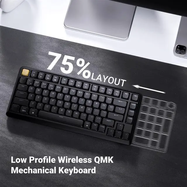 Alt view image 2 of 5 - JamesDonkey J1 Low-Profile Wireless Mechanical Keyboard - QMK/VIA RGB Backlit, 2.4G/Bluetooth/USB-C Triple Mode, 75% Layout PBT Keycaps, Brown Tactile Switch, Mac/Win/Linux Compatible - Black